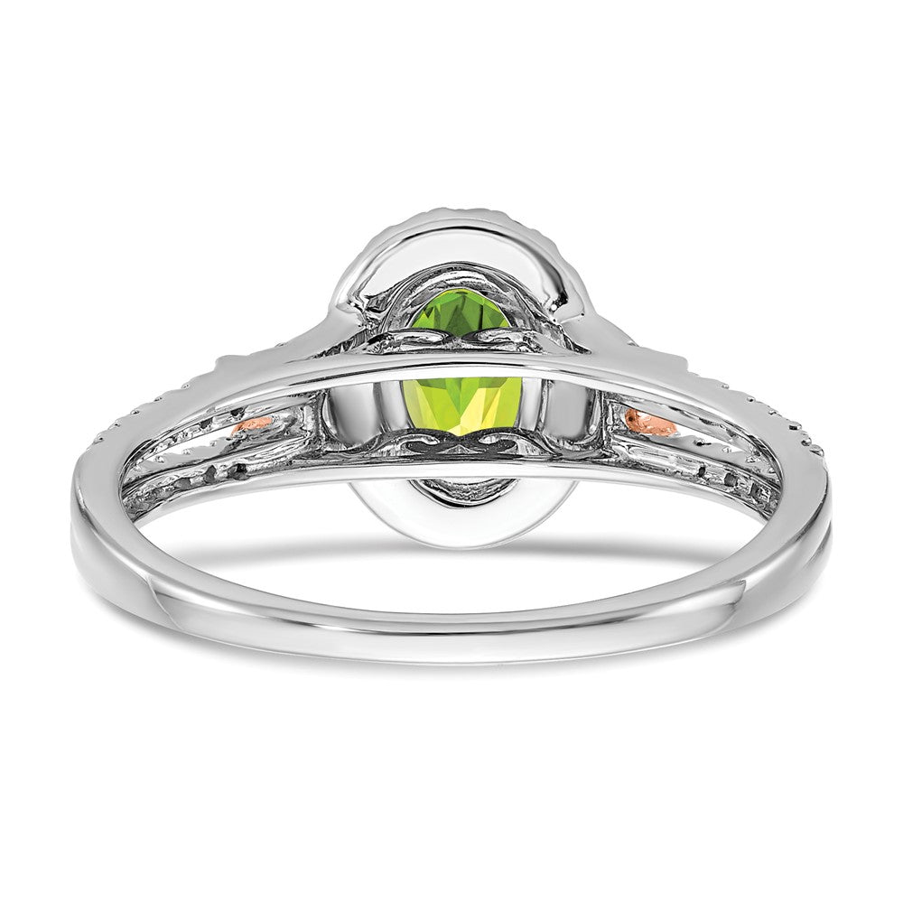and Oval Peridot and 1/4 carat Diamond Halo Ring - WBC