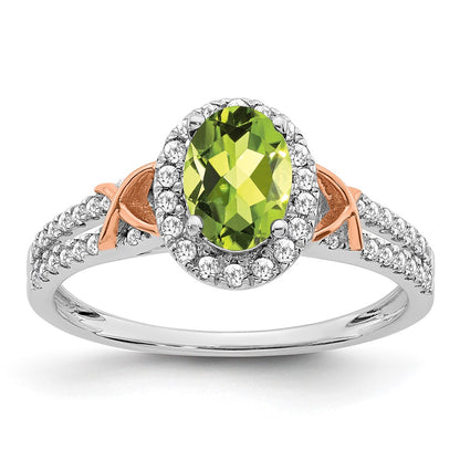 and Oval Peridot and 1/4 carat Diamond Halo Ring - WBC