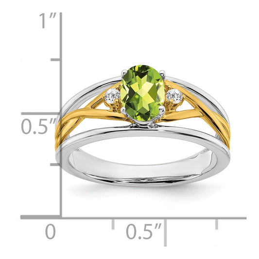 Two-tone Oval Peridot and 1/20 carat Diamond Ring - WBC