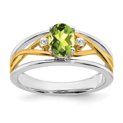 Two-tone Oval Peridot and 1/20 carat Diamond Ring - WBC