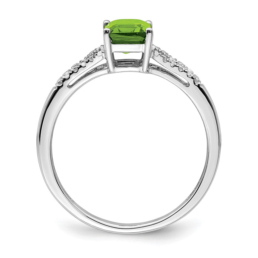 Emerald-cut Peridot and 1/20 carat Diamond Ring - WBC