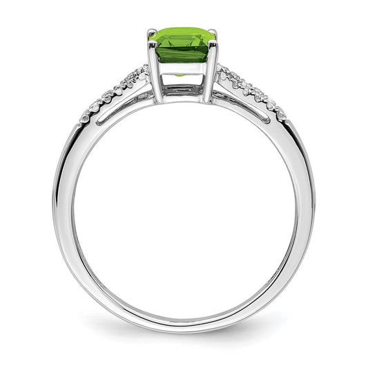 Emerald-cut Peridot and 1/20 carat Diamond Ring - WBC