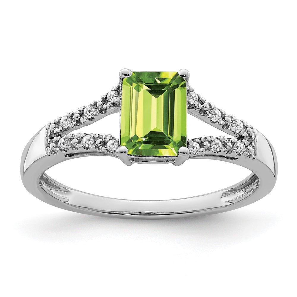 Emerald-cut Peridot and 1/20 carat Diamond Ring - WBC