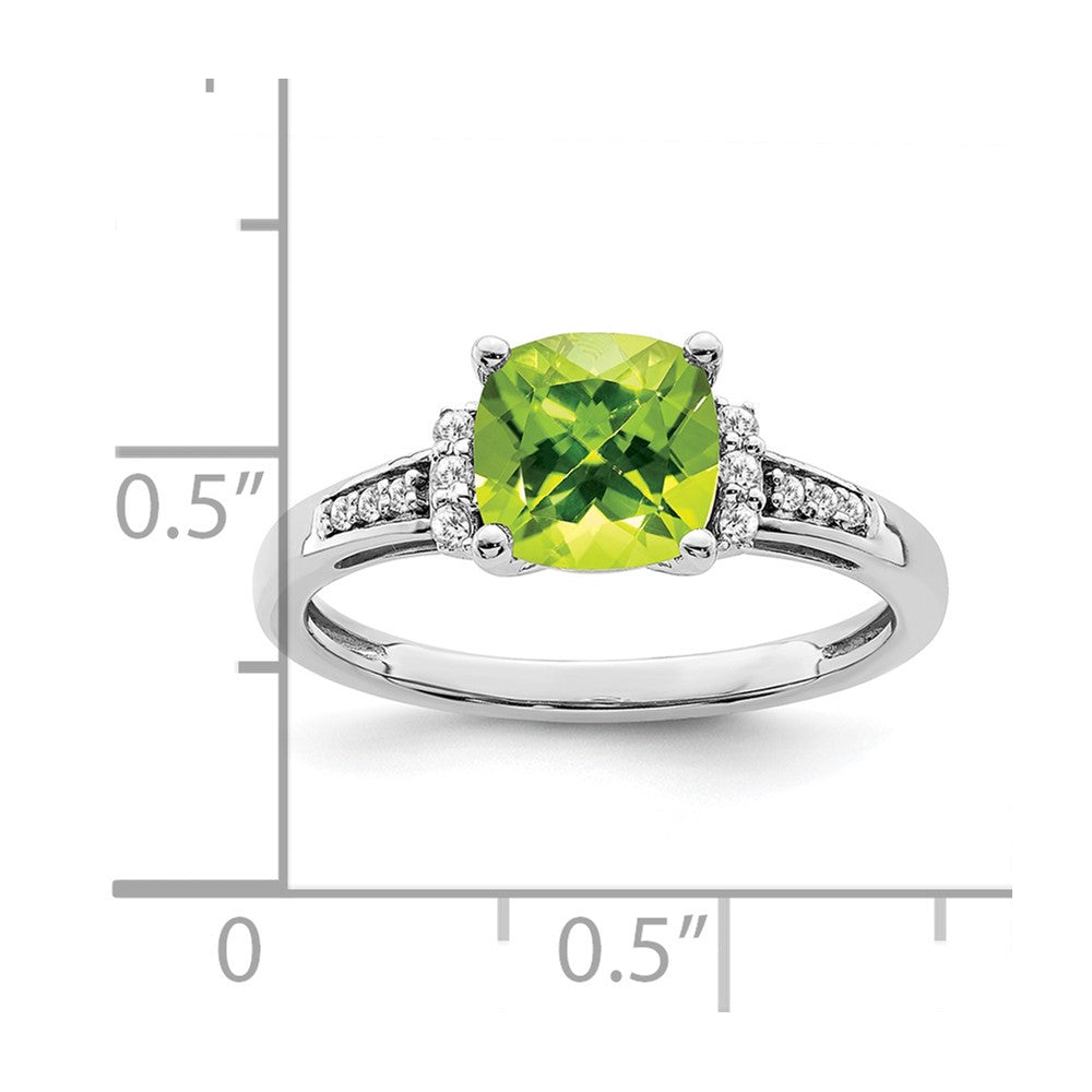 Cushion Peridot and 1/10 carat Diamond Ring - WBC