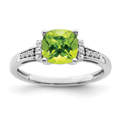 Cushion Peridot and 1/10 carat Diamond Ring - WBC