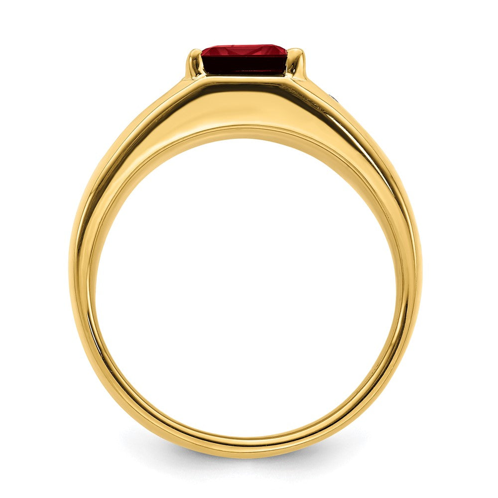 IB Goodman Emerald-cut Lab-Created Ruby and 1/20 carat Diamond Polished Mens Ring - WBC