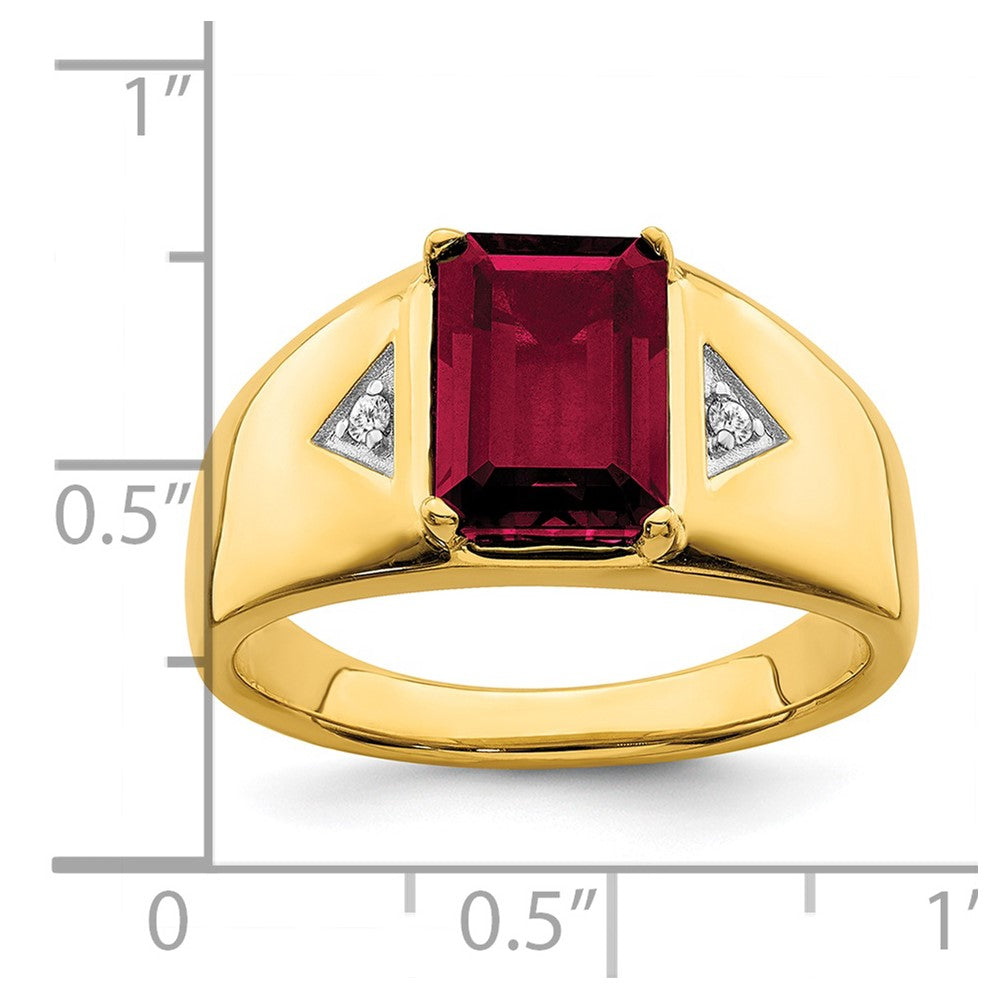 IB Goodman Emerald-cut Lab-Created Ruby and 1/20 carat Diamond Polished Mens Ring - WBC