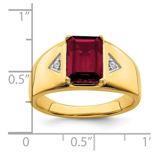 IB Goodman Men's 14K Solid Gold Emerald-cut Lab-Created Ruby & 1/20 ct Diamond Polished Ring