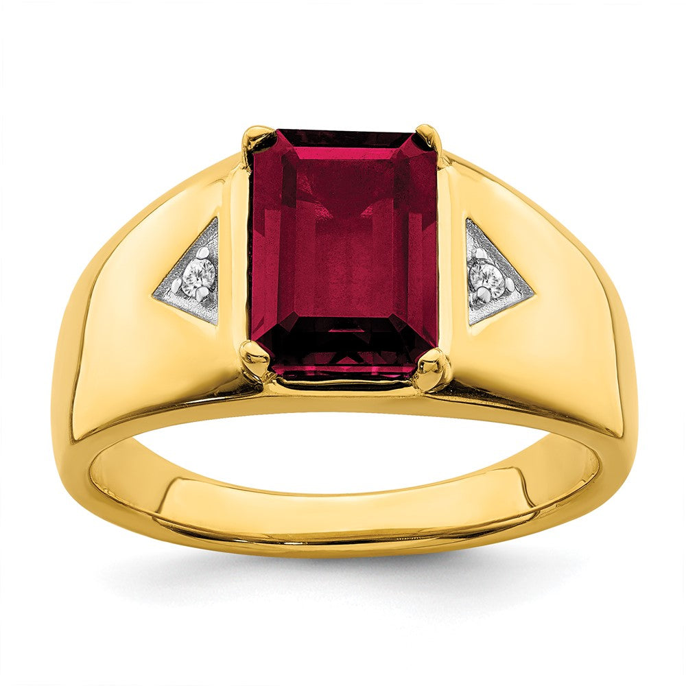 IB Goodman Emerald-cut Lab-Created Ruby and 1/20 carat Diamond Polished Mens Ring - WBC