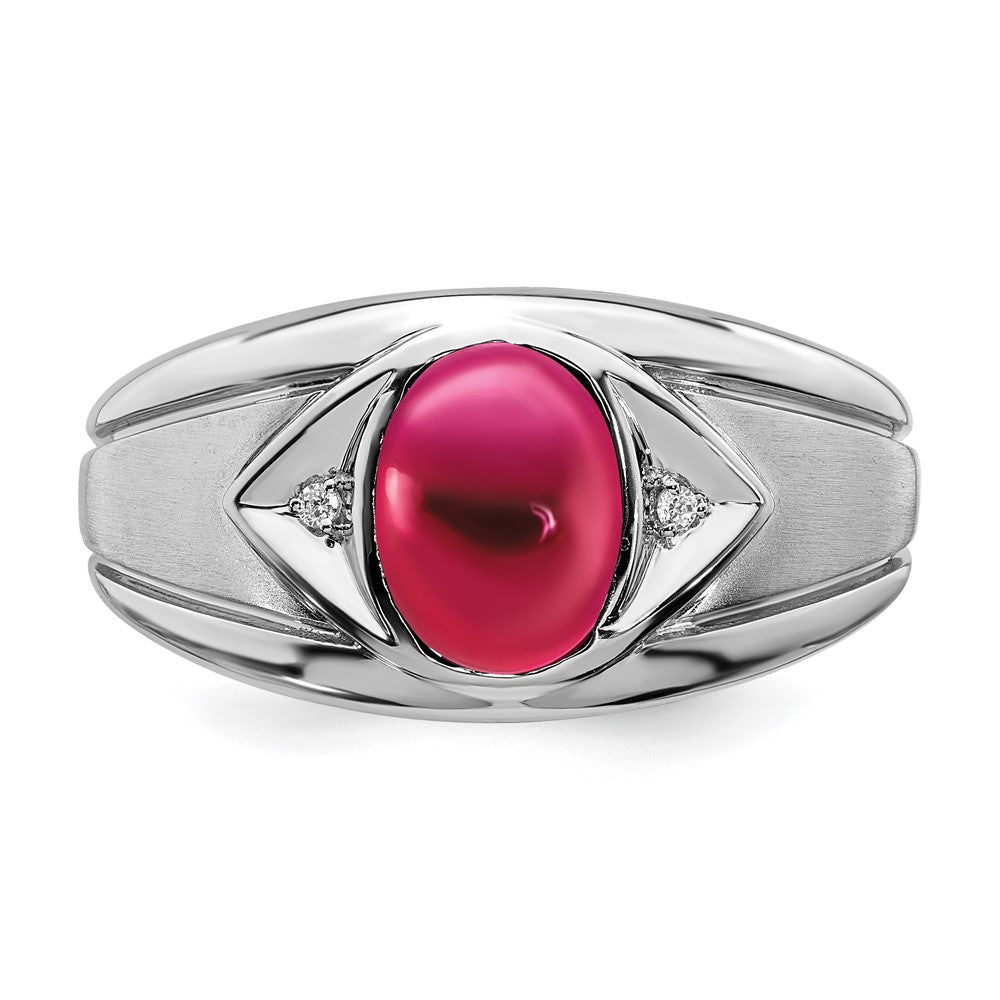 IB Goodman Oval Lab-Created Ruby Cabochon and Diamond Mens Ring - WBC