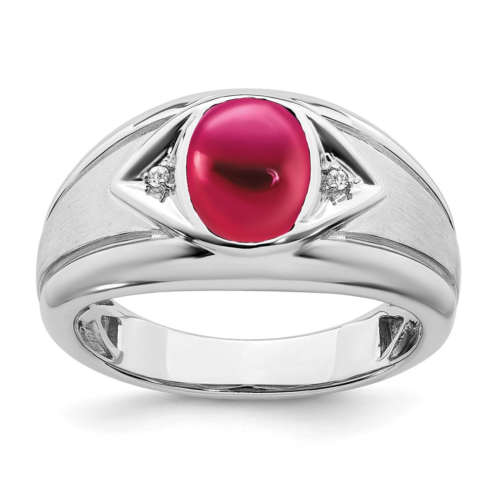 IB Goodman Oval Lab-Created Ruby Cabochon and Diamond Mens Ring - WBC
