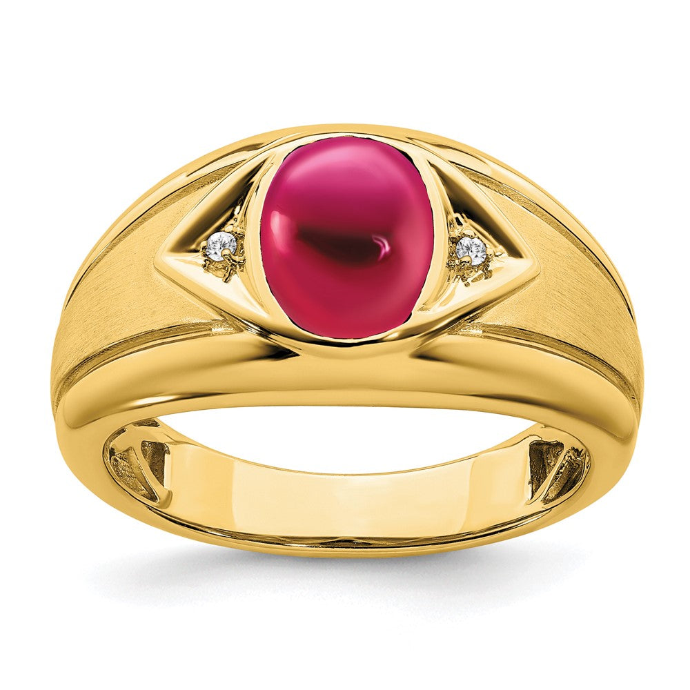 IB Goodman Oval Lab-Created Ruby Cabochon and Diamond Mens Ring - WBC