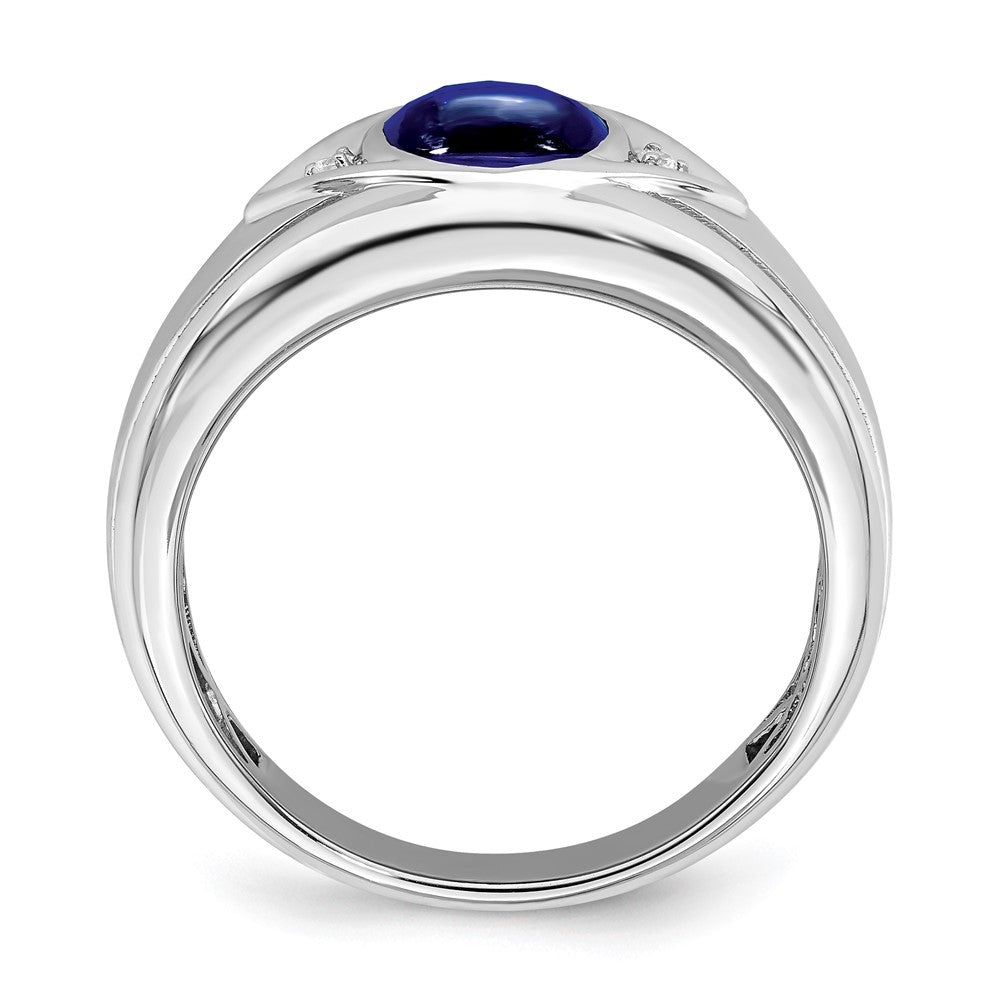 IB Goodman Oval Lab-Created Sapphire Cabochon and Diamond Mens Ring - WBC
