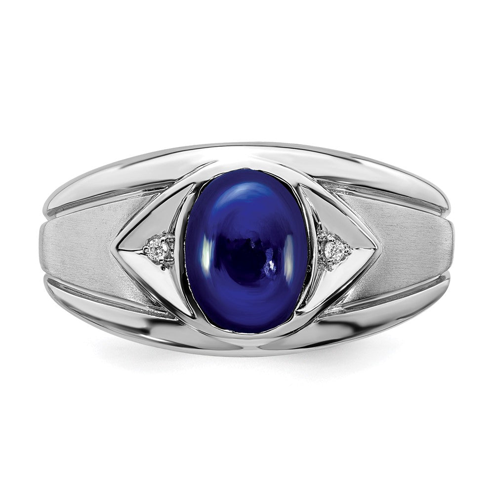 IB Goodman Oval Lab-Created Sapphire Cabochon and Diamond Mens Ring - WBC