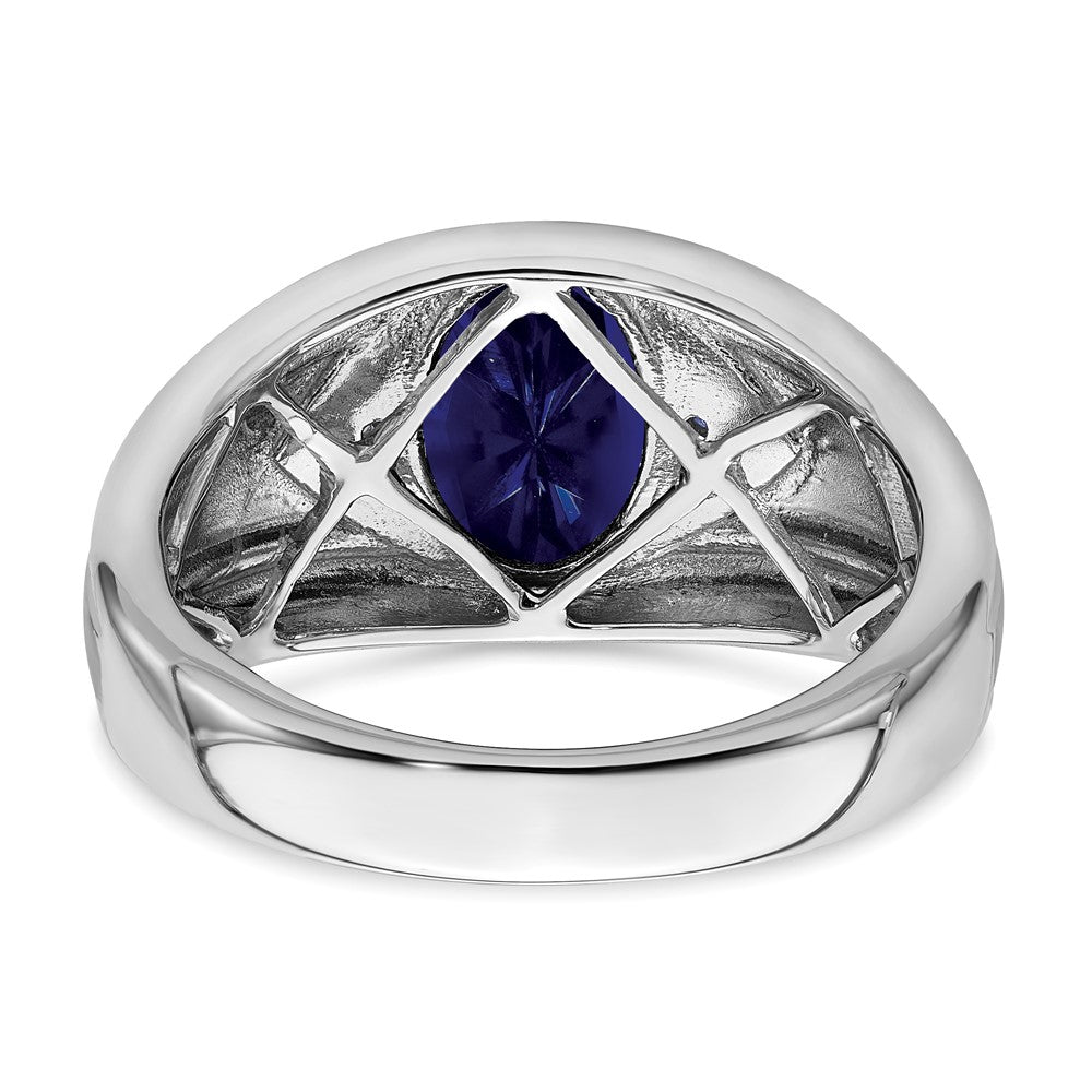 IB Goodman Oval Lab-Created Sapphire Cabochon and Diamond Mens Ring - WBC