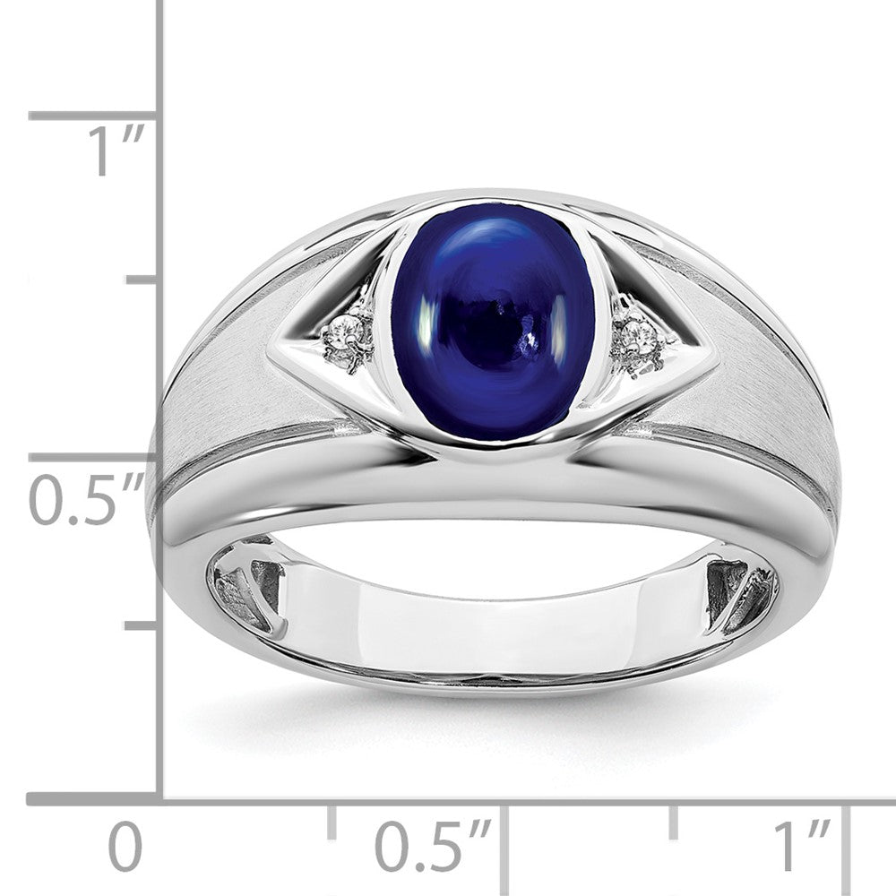 IB Goodman Oval Lab-Created Sapphire Cabochon and Diamond Mens Ring - WBC
