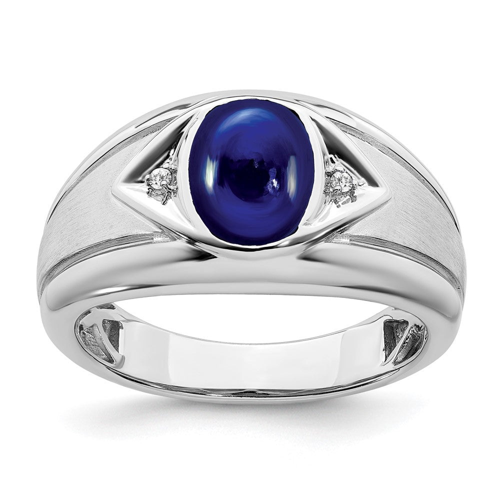 IB Goodman Oval Lab-Created Sapphire Cabochon and Diamond Mens Ring - WBC