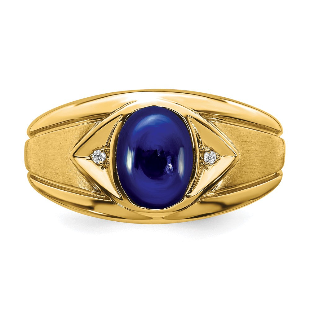 IB Goodman Oval Lab-Created Sapphire Cabochon and Diamond Mens Ring - WBC