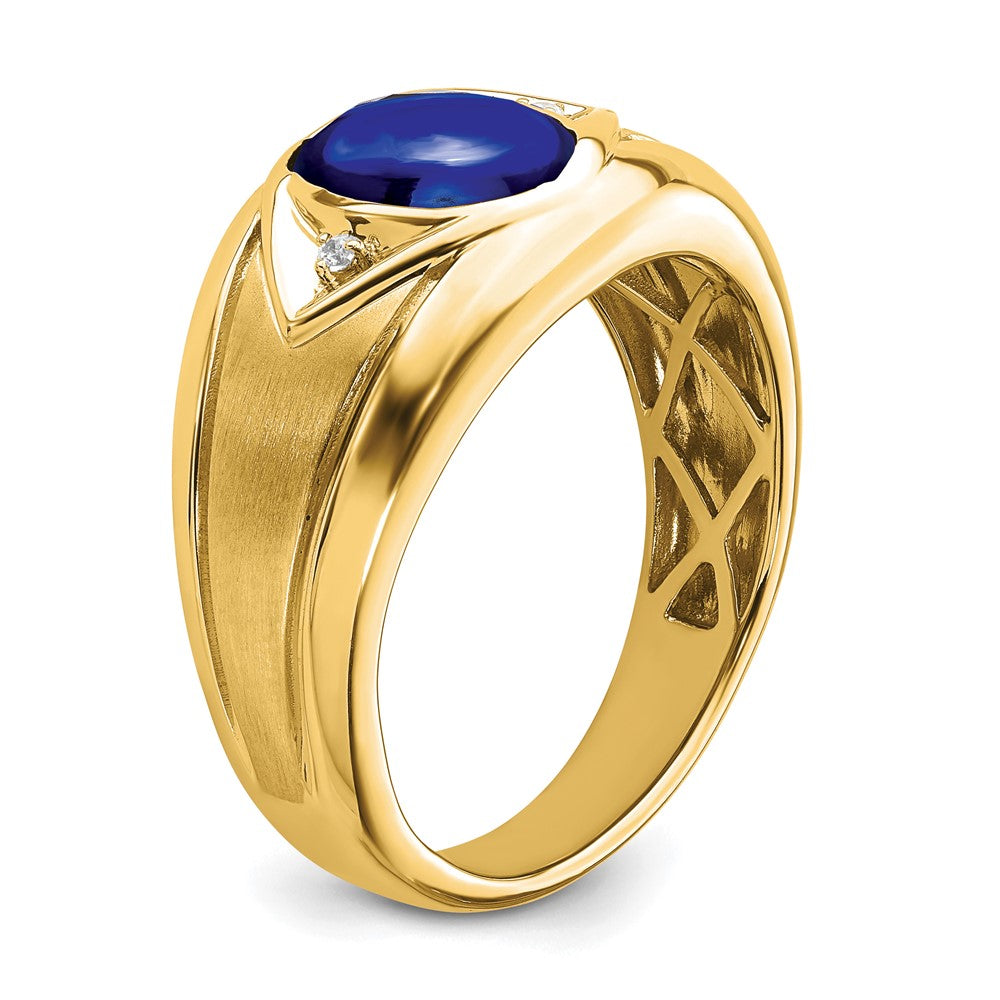 IB Goodman Oval Lab-Created Sapphire Cabochon and Diamond Mens Ring - WBC