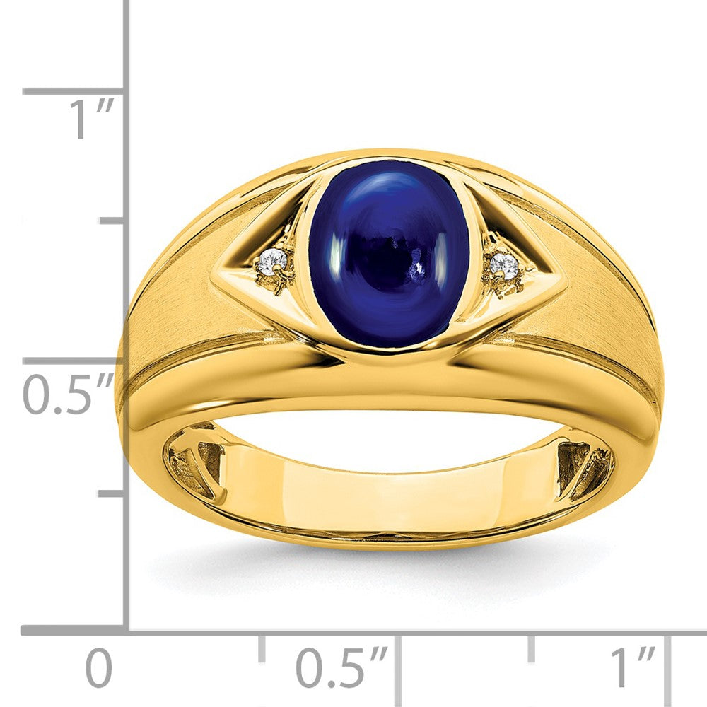 IB Goodman Oval Lab-Created Sapphire Cabochon and Diamond Mens Ring - WBC
