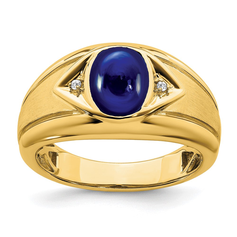 IB Goodman Oval Lab-Created Sapphire Cabochon and Diamond Mens Ring - WBC
