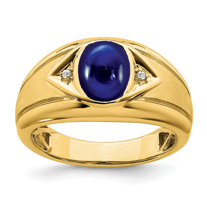IB Goodman Oval Lab-Created Sapphire Cabochon and Diamond Mens Ring - WBC