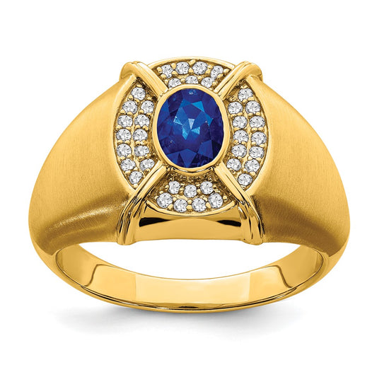 IB Goodman Oval Sapphire and 1/5 carat Diamond Mens Ring - WBC