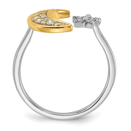 Two-tone 1/6 carat Diamond Moon with Star Ring - WBC