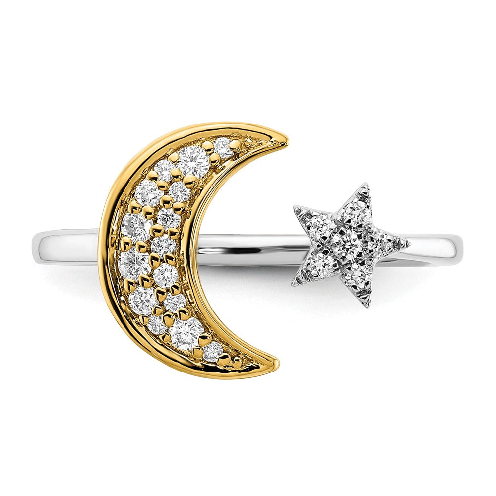 Two-tone 1/6 carat Diamond Moon with Star Ring - WBC