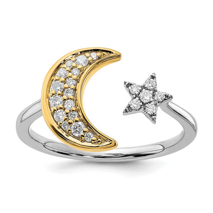 Two-tone 1/6 carat Diamond Moon with Star Ring - WBC