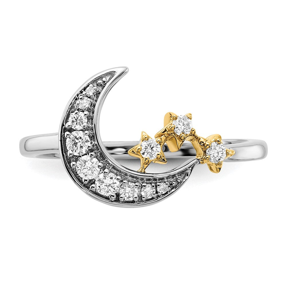 Two-tone 1/5 carat Diamond Moon with Three Stars Ring - WBC