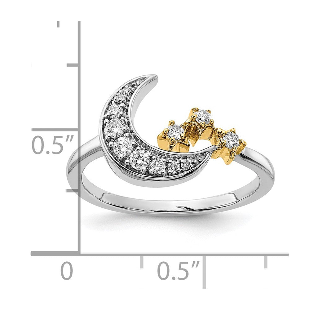 Two-tone 1/5 carat Diamond Moon with Three Stars Ring - WBC