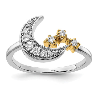 Two-tone 1/5 carat Diamond Moon with Three Stars Ring - WBC