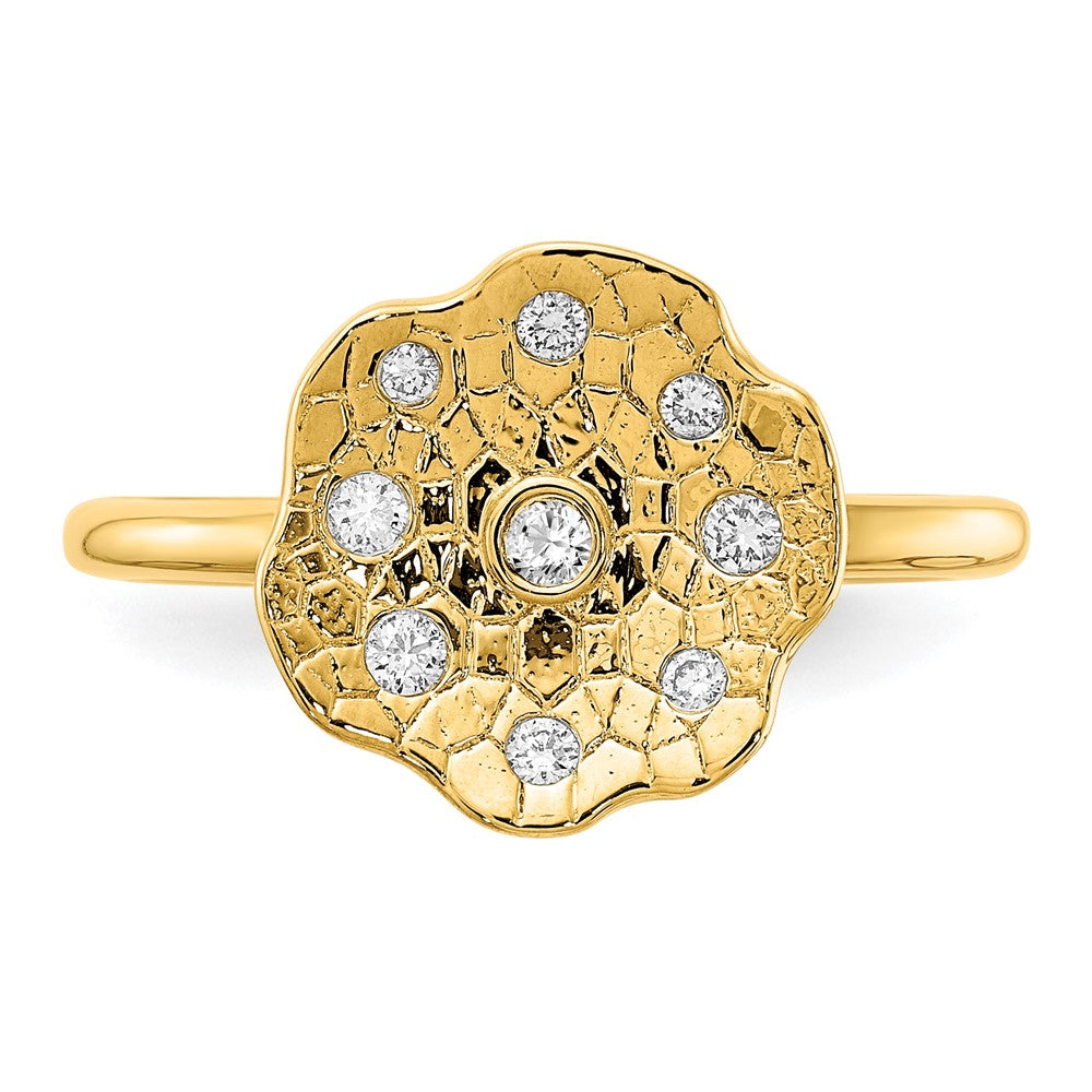 Polished and Textured 1/8 carat Diamond Flower Ring - WBC