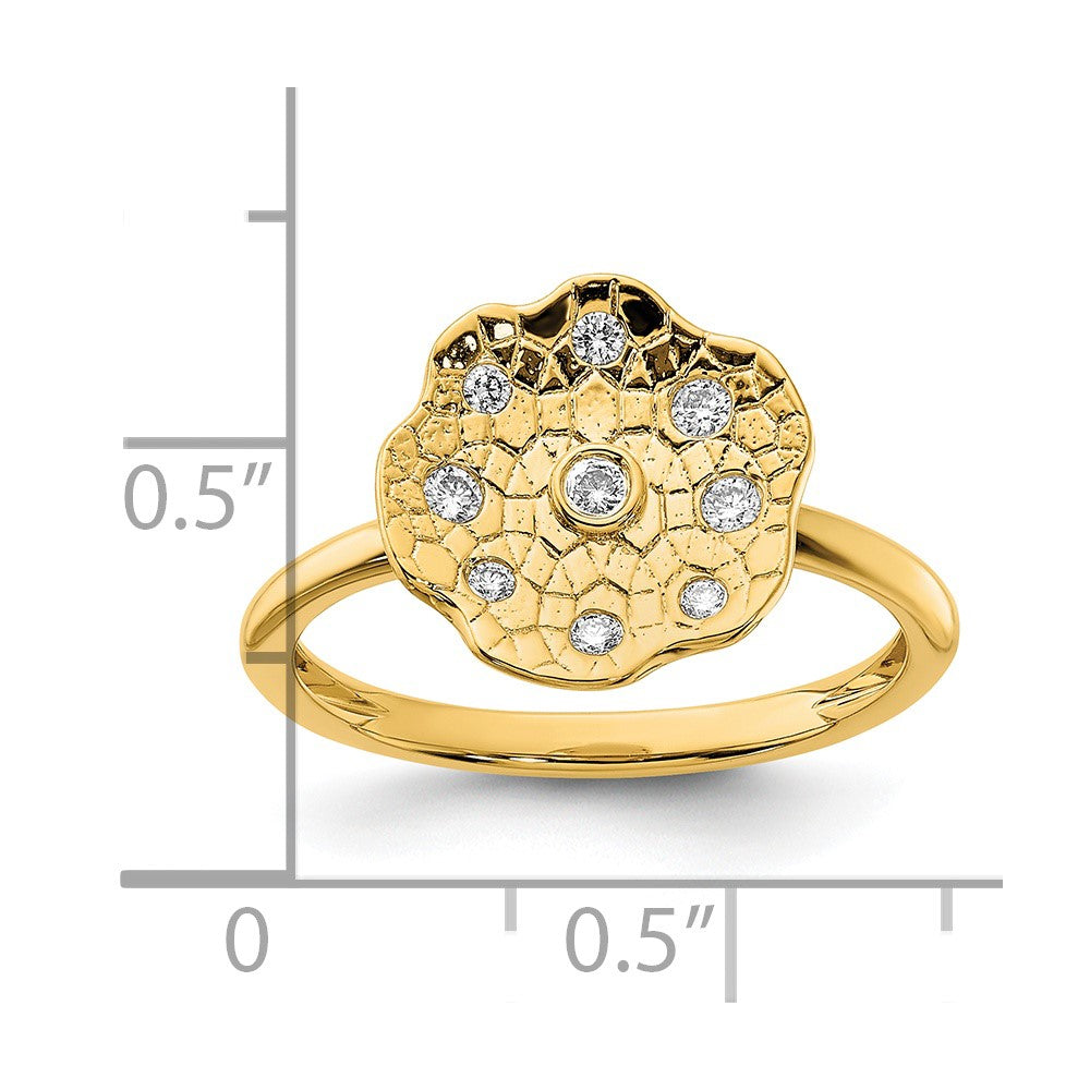 Polished and Textured 1/8 carat Diamond Flower Ring - WBC