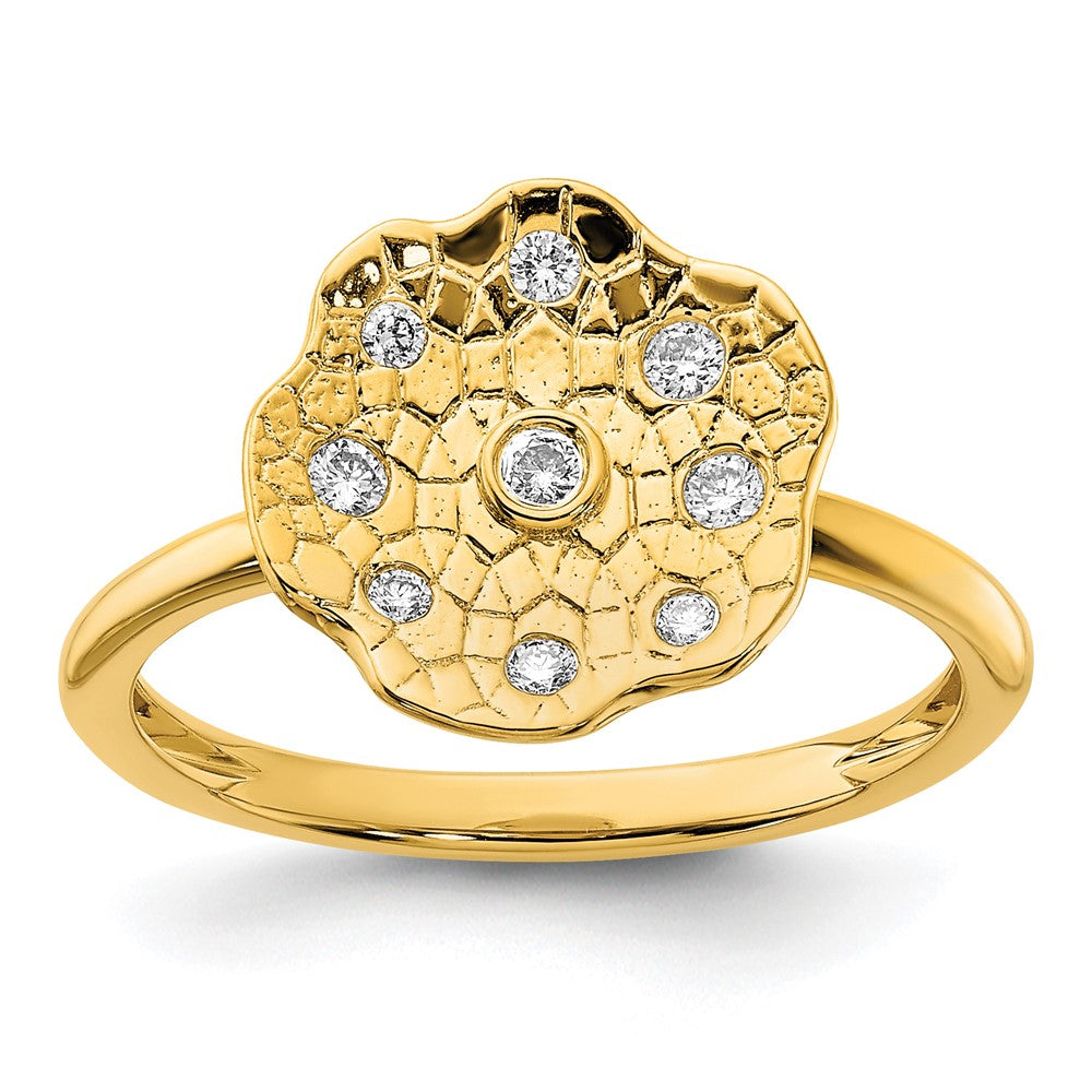 Polished and Textured 1/8 carat Diamond Flower Ring - WBC