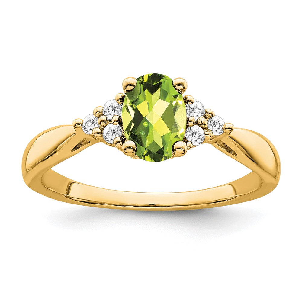 7x5 Oval Peridot and 1/8 carat Diamond Ring - WBC