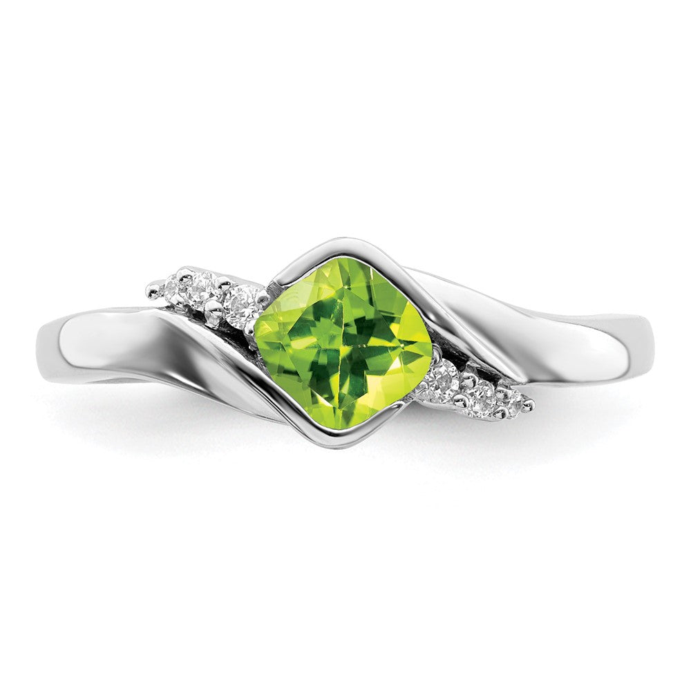 Cushion Peridot and 1/20 carat Diamond Ring - WBC