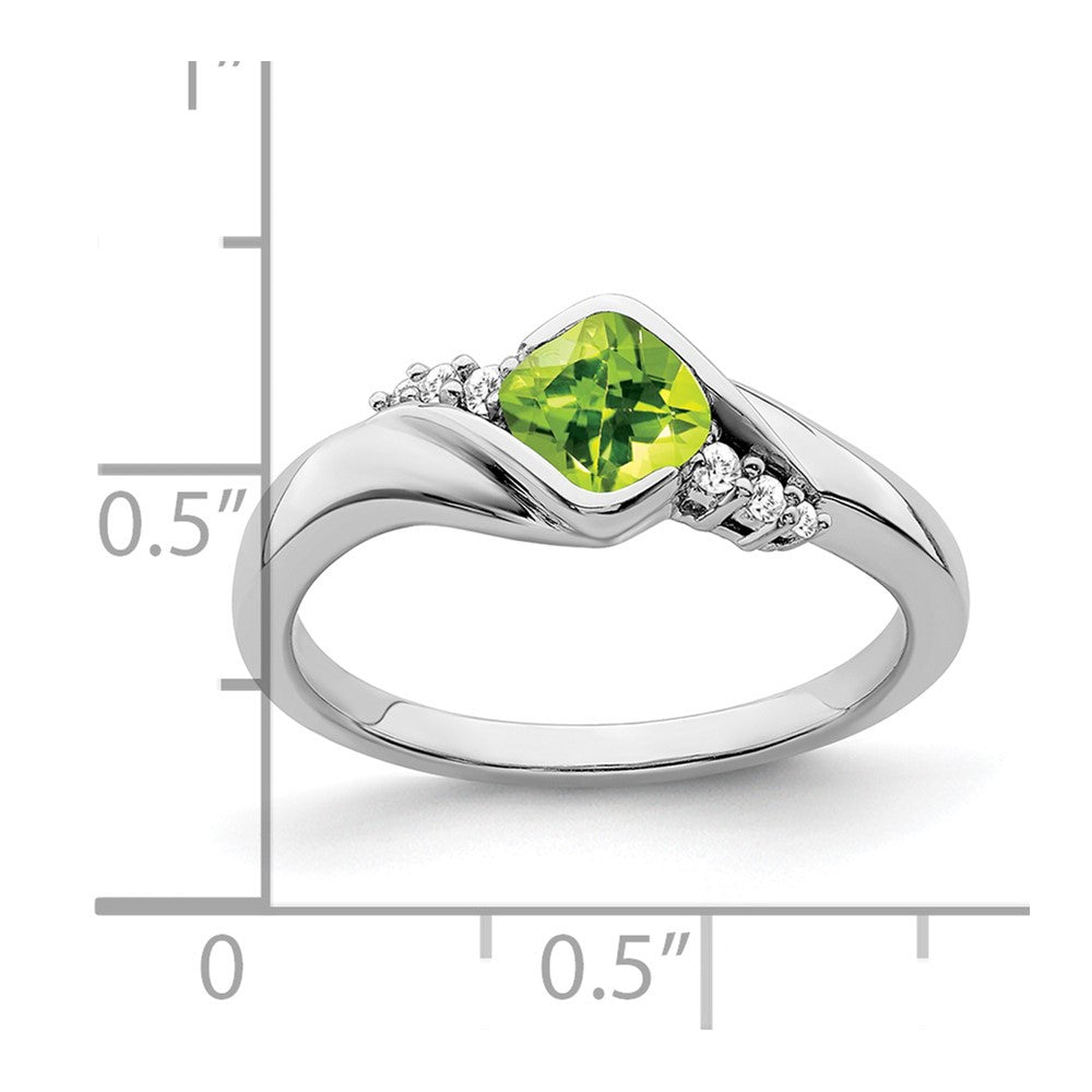 Cushion Peridot and 1/20 carat Diamond Ring - WBC