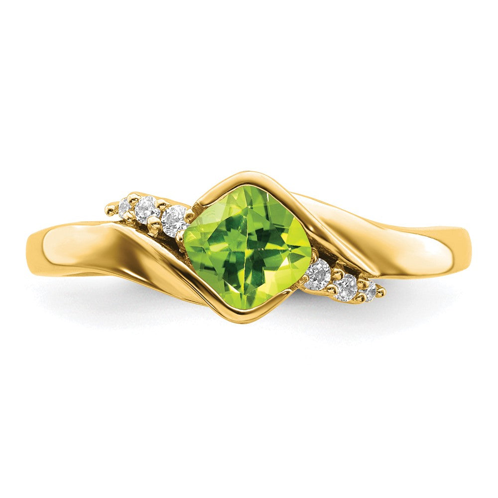 Cushion Peridot and 1/20 carat Diamond Ring - WBC