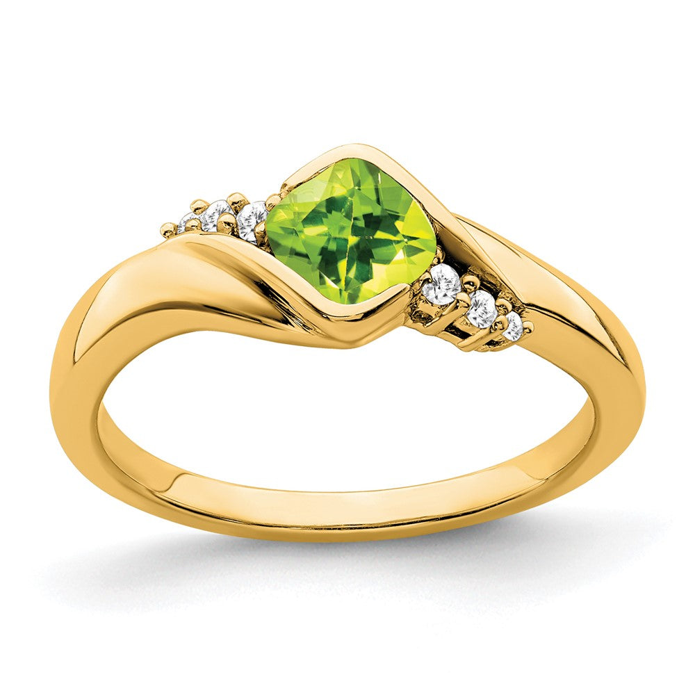 Cushion Peridot and 1/20 carat Diamond Ring - WBC