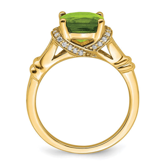 Cushion Peridot and 1/8 carat Diamond Ring - WBC