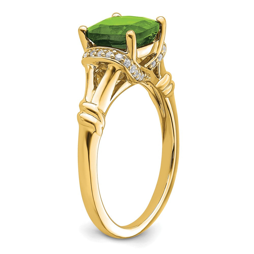 Cushion Peridot and 1/8 carat Diamond Ring - WBC