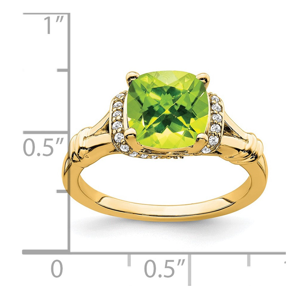 Cushion Peridot and 1/8 carat Diamond Ring - WBC