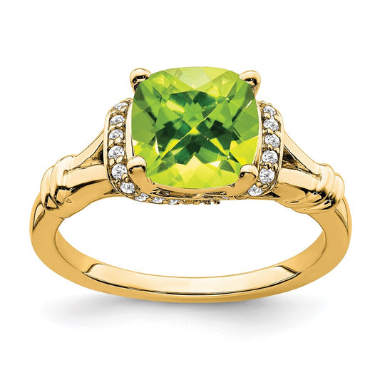 Cushion Peridot and 1/8 carat Diamond Ring - WBC