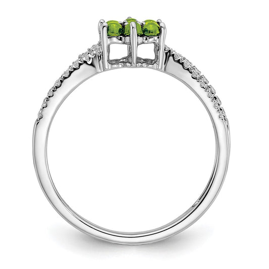Peridot Cabochon and 1/5 carat Diamond Floral Ring - WBC