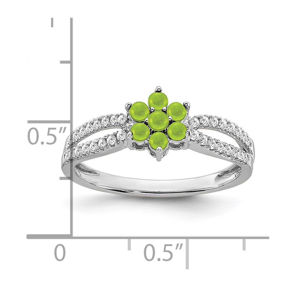 Peridot Cabochon and 1/5 carat Diamond Floral Ring - WBC