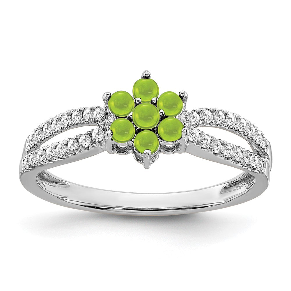 Peridot Cabochon and 1/5 carat Diamond Floral Ring - WBC