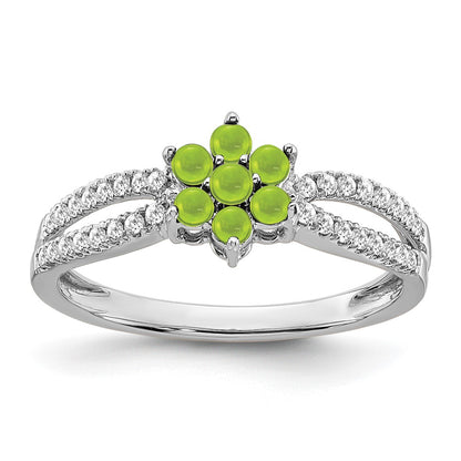 Peridot Cabochon and 1/5 carat Diamond Floral Ring - WBC