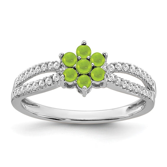 Peridot Cabochon and 1/5 carat Diamond Floral Ring - WBC